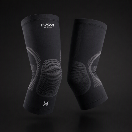 Hawi Sports elbow compression sleeves in black with targeted compression and support zones