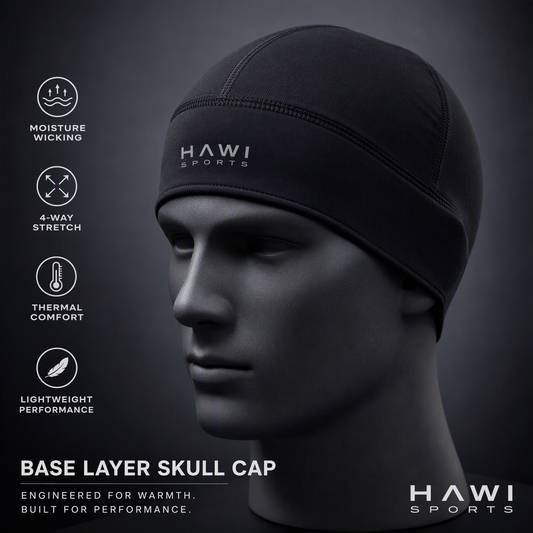 Hawi Sports Base Layer Skull Cap in black with moisture-wicking fabric and four-way stretch