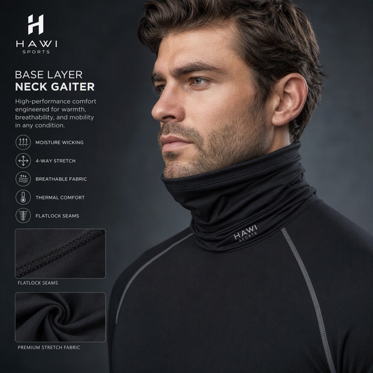 Hawi Sports Base Layer Neck Gaiter in black with a flatlock-seam, four-way stretch fabric