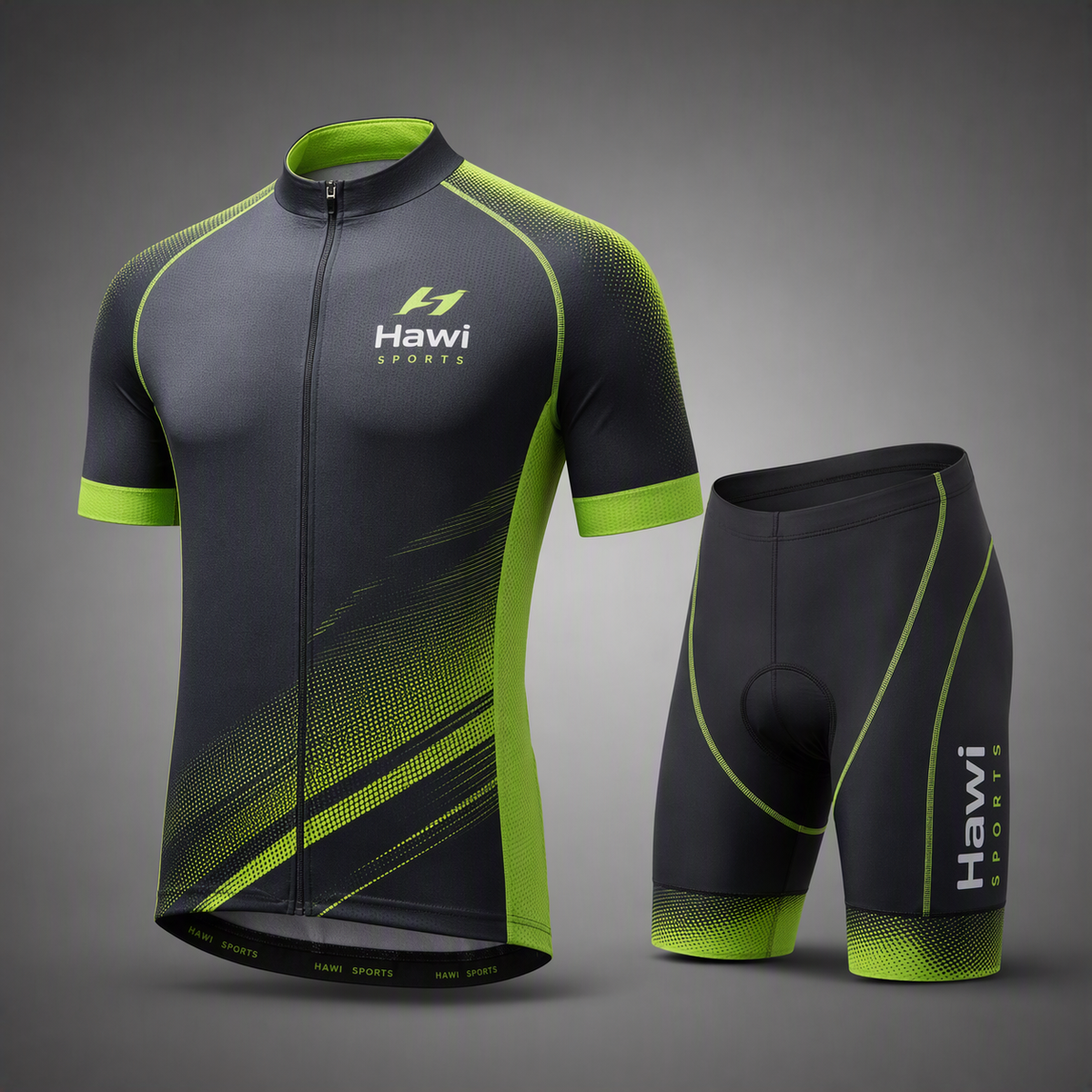 Hawi Sports grey and green running and cycling shorts set