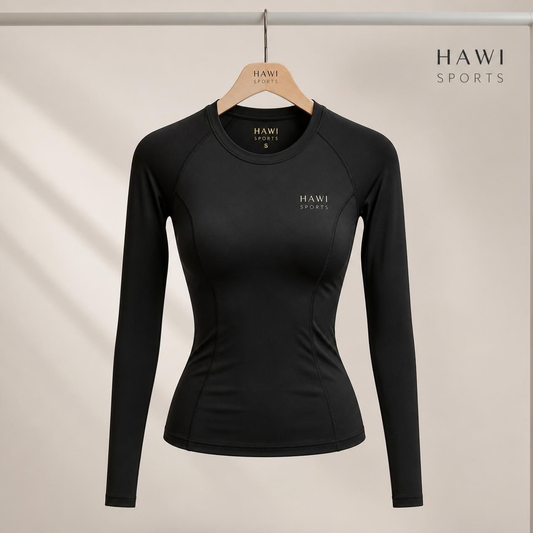 Hawi Sports Compression Long-Sleeve Top in black with a slim, athletic fit