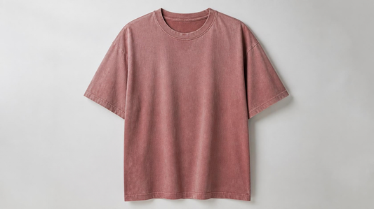 Dusty rose sun-faded crew neck T-shirt with short sleeves and relaxed fit