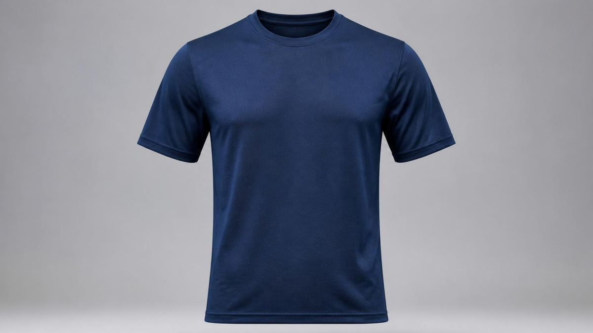 Navy short-sleeve crew neck poly-cotton blend shirt