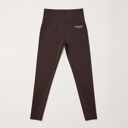 Hawi Sports Seamless Leggings in brown with a high-waisted band and side logo
