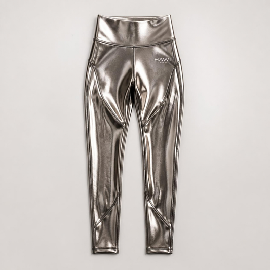 Hawi Sports Metallic Leggings in a shimmering bronze finish with a high-waisted band